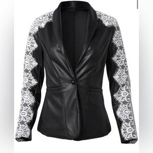 VENUS leather and lace blazer